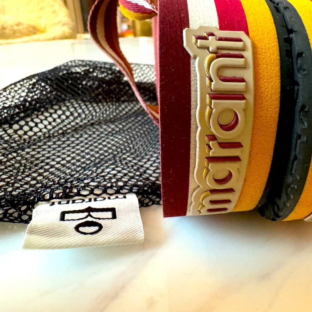 Isabel Marant Tae Striped Canvas Flip Flops with net shoe bag